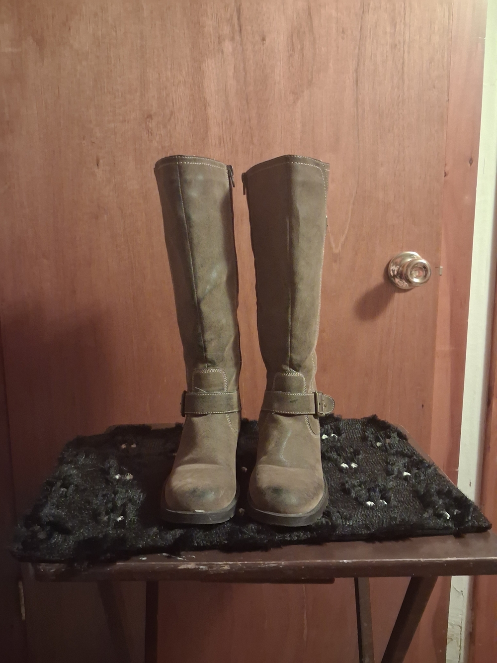 Vintage Nicole Olive Grey Suede Over-the-Knee Boots with Ankle Buckle. So Soft